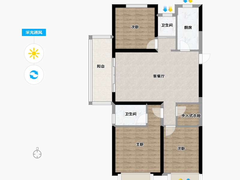 江苏省-徐州市-中钰月亮湖壹號-88.67-户型库-采光通风