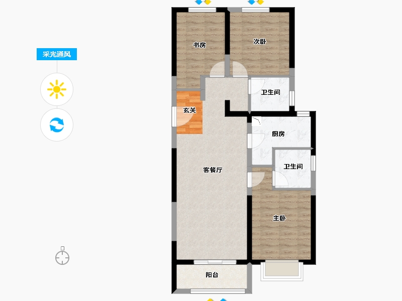 陕西省-宝鸡市-宝鸡富力湾-83.94-户型库-采光通风