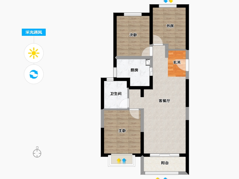 陕西省-宝鸡市-宝鸡富力湾-74.86-户型库-采光通风