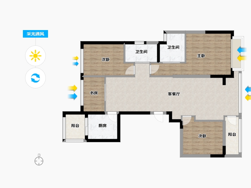 浙江省-宁波市-绿城長汀雲庐-104.23-户型库-采光通风