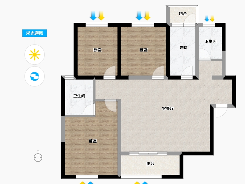 陕西省-西安市-三迪枫丹-94.47-户型库-采光通风