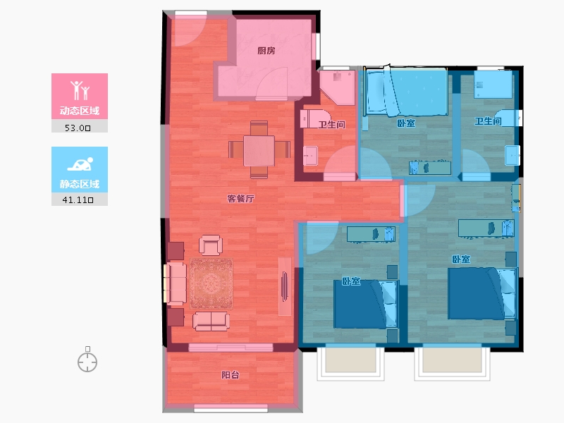 陕西省-西安市-朗基天香-84.00-户型库-动静分区