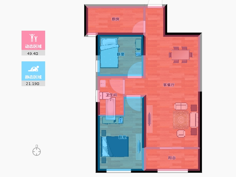 陕西省-西安市-三迪枫丹-62.76-户型库-动静分区