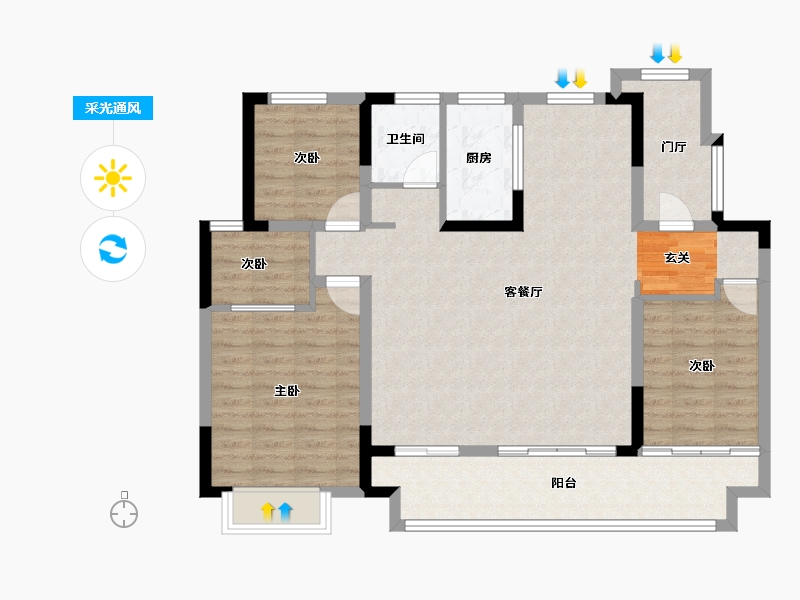 江苏省-苏州市-当代ΜΟΜΛ大湖上品-104.00-户型库-采光通风