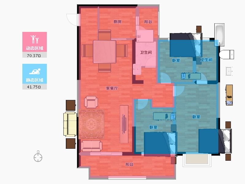 陕西省-西安市-朗基天香-99.99-户型库-动静分区