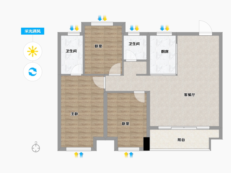 江苏省-扬州市-万科时代风华·澜庭-94.14-户型库-采光通风