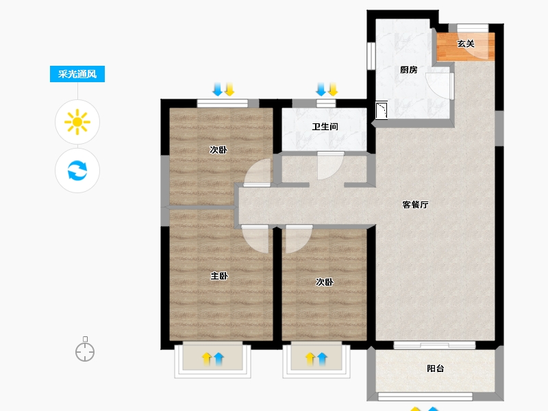 陕西省-宝鸡市-宝鸡富力湾-74.36-户型库-采光通风