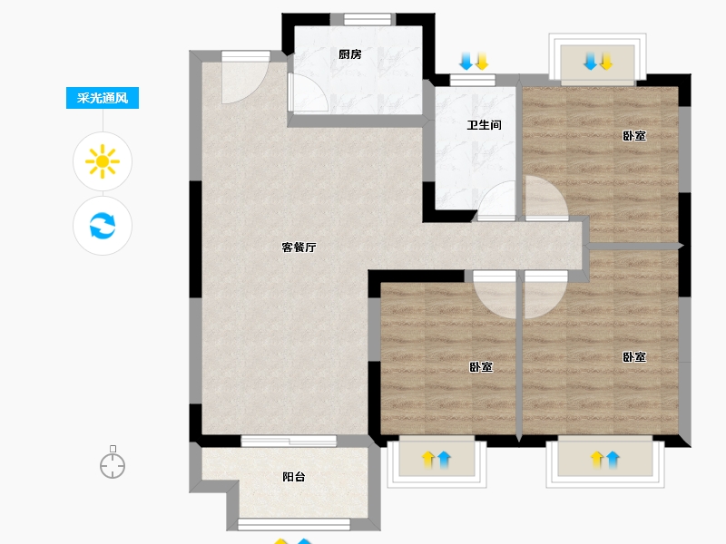 江苏省-扬州市-金辉·优步大道-76.23-户型库-采光通风