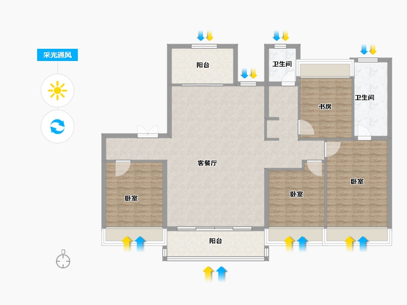 江苏省-扬州市-万科时代风华·澜庭-141.03-户型库-采光通风