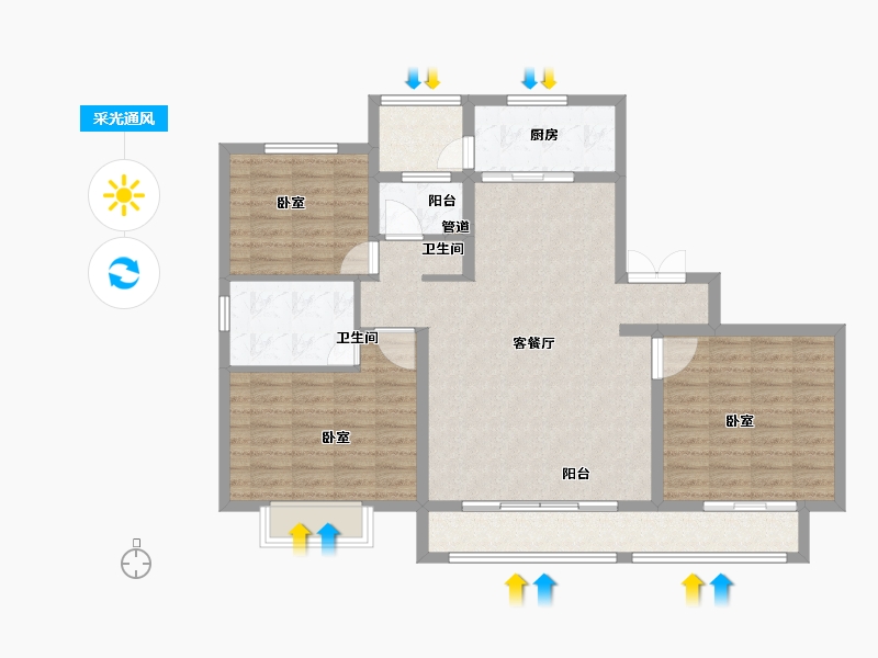 陕西省-渭南市-南山公馆-106.71-户型库-采光通风