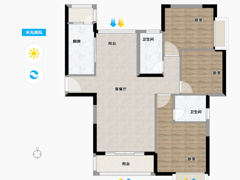 江苏省-泰州市-茂业天地-100.09-户型库-采光通风