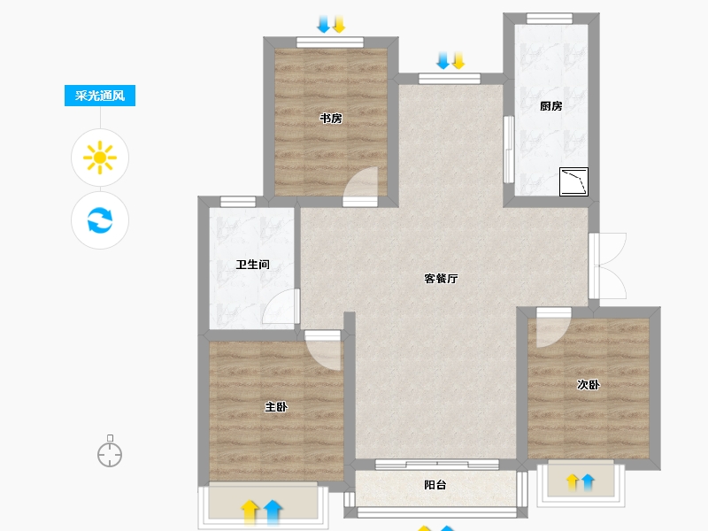 山东省-济南市-淮海东城御景南区-76.96-户型库-采光通风