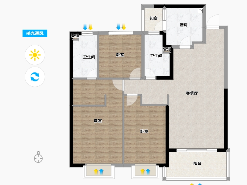 安徽省-淮南市-淮南恒大御府-105.50-户型库-采光通风