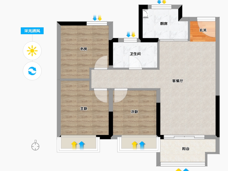 安徽省-阜阳市-金科集美阳光-71.00-户型库-采光通风