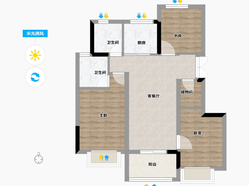 浙江省-杭州市-朗诗绿洲璟院-71.00-户型库-采光通风