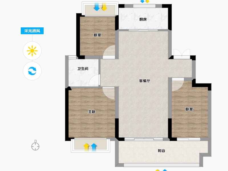 安徽省-亳州市-融信海亮时代幸福里-83.95-户型库-采光通风