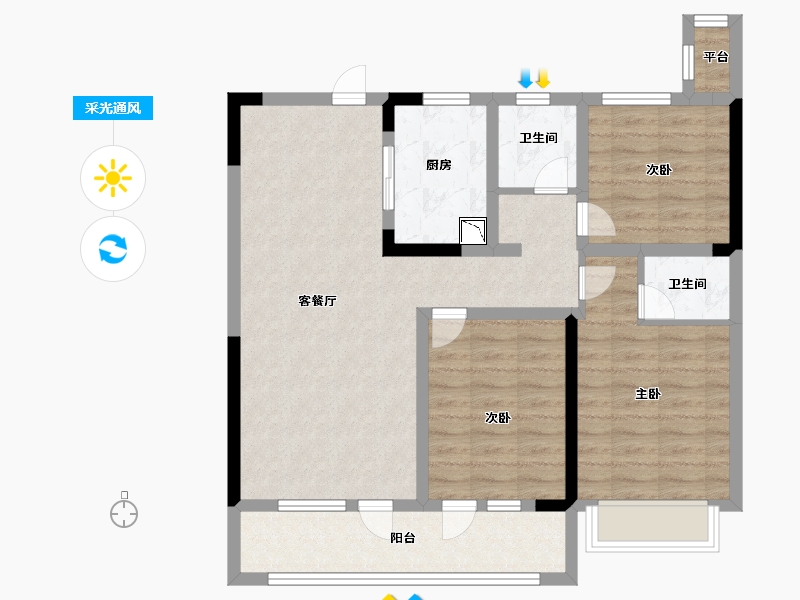 山东省-青岛市-西发融信缦山兰庭-84.99-户型库-采光通风