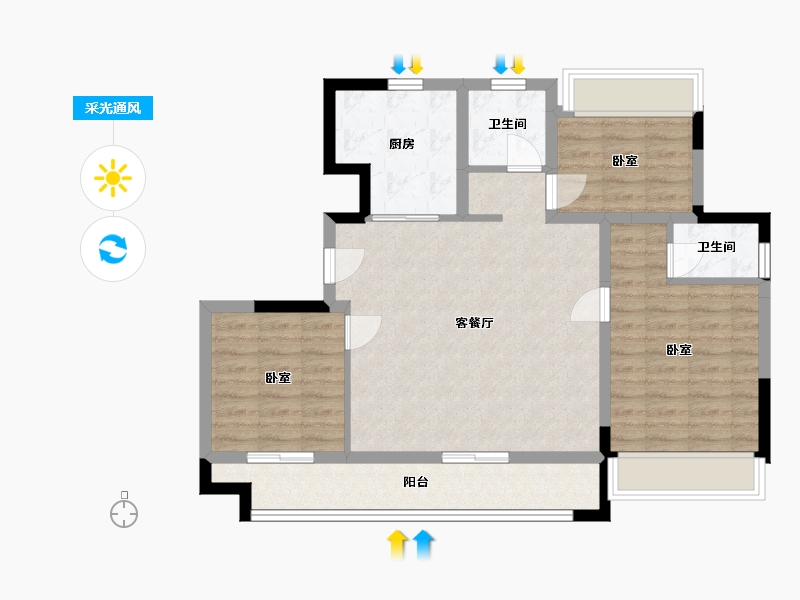 宁夏回族自治区-银川市-融创枫丹壹号-85.17-户型库-采光通风