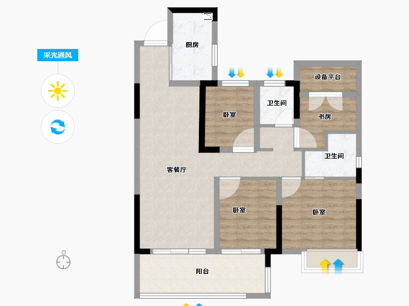 安徽省-合肥市-谊华雍景府-87.95-户型库-采光通风