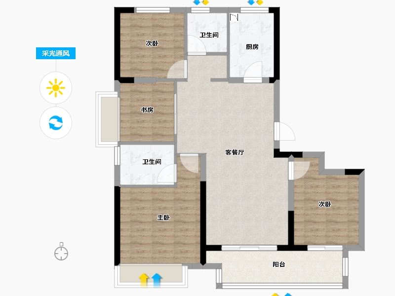 江苏省-苏州市-洛克公园-90.85-户型库-采光通风