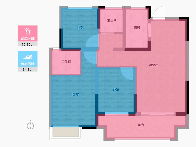 浙江省-湖州市-吴越豫园-80.00-户型库-动静分区