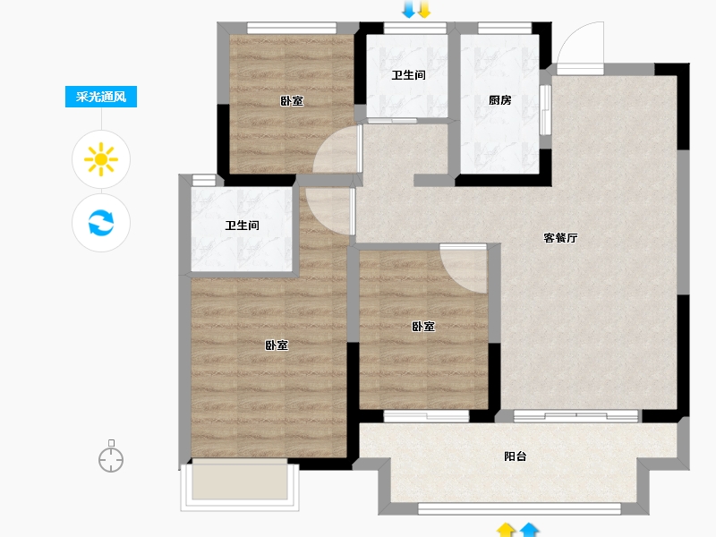 浙江省-湖州市-吴越豫园-80.00-户型库-采光通风