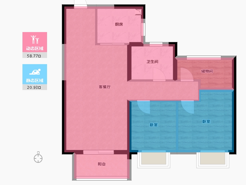 浙江省-湖州市-碧桂园江山赋-71.00-户型库-动静分区