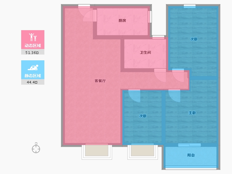 山东省-青岛市-鑫坤临水宜家-84.76-户型库-动静分区