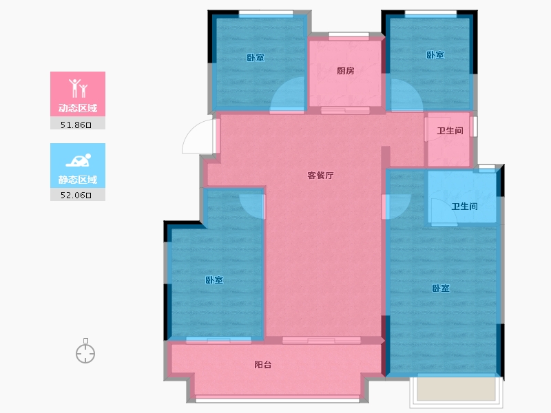 安徽省-芜湖市-拓基弘阳时光里-93.83-户型库-动静分区