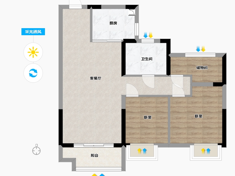 浙江省-湖州市-碧桂园江山赋-71.00-户型库-采光通风