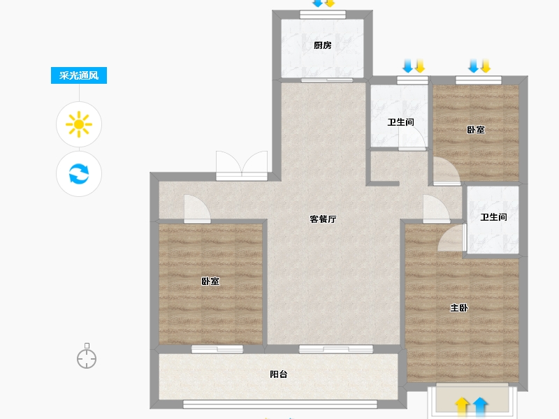 山东省-淄博市-悦府-85.21-户型库-采光通风