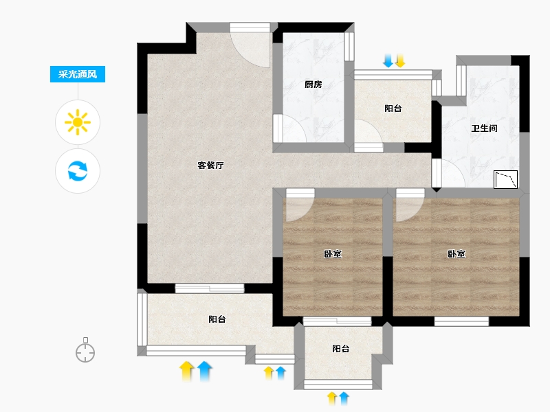 浙江省-嘉兴市-江南御苑-60.00-户型库-采光通风