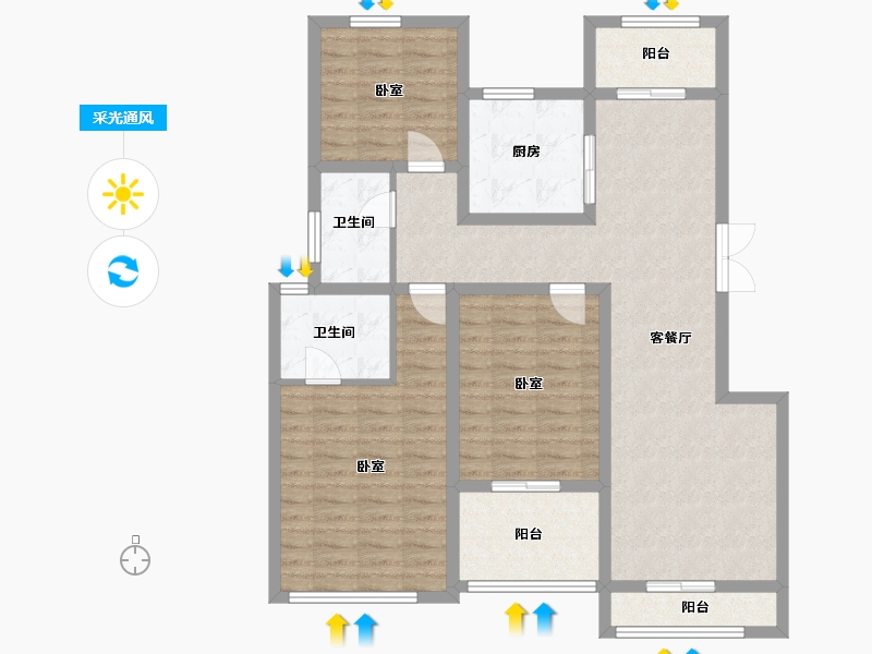 江苏省-镇江市-中冶玉翠园-105.01-户型库-采光通风