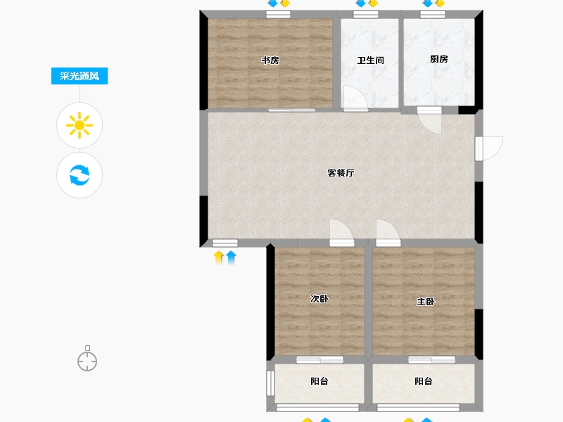 山东省-青岛市-蓝海湾卡地亚-83.00-户型库-采光通风