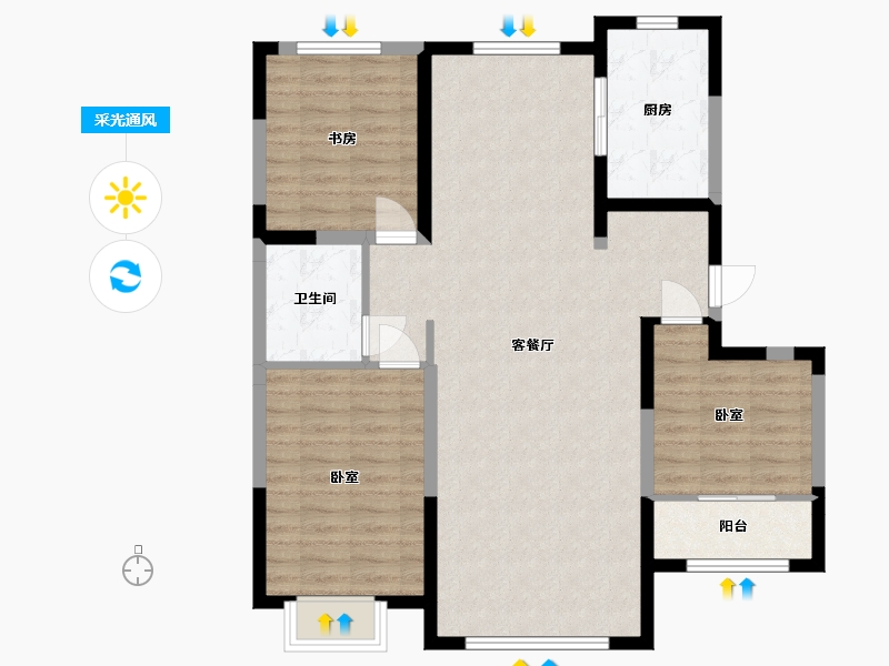 宁夏回族自治区-银川市-巨力·公园悦府-95.32-户型库-采光通风