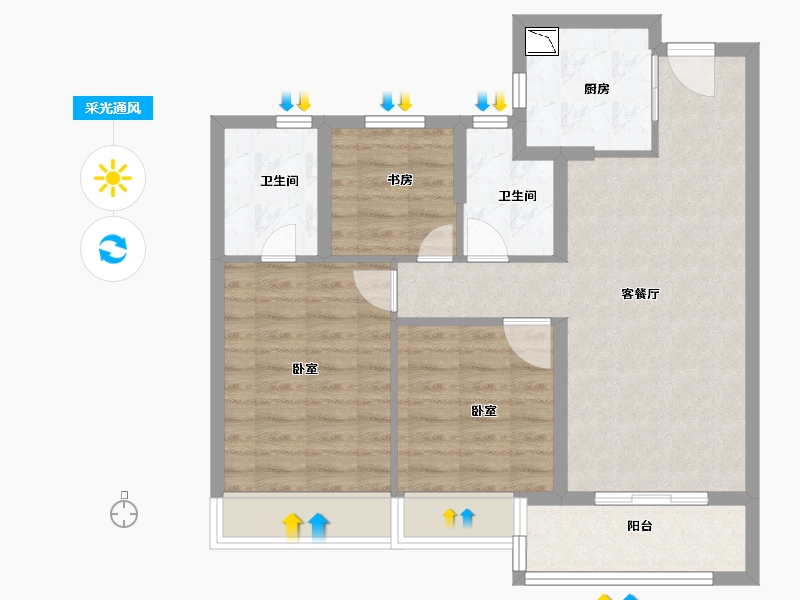 浙江省-金华市-保利天汇-76.00-户型库-采光通风