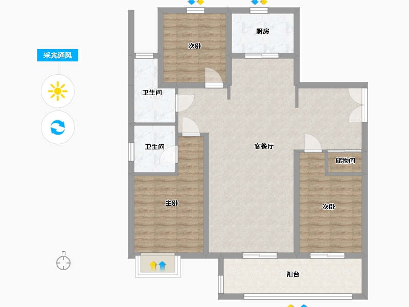 山东省-青岛市-润锦中央美地-98.86-户型库-采光通风