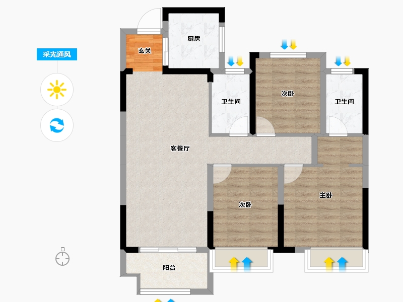 安徽省-阜阳市-润源·阳光城-85.29-户型库-采光通风