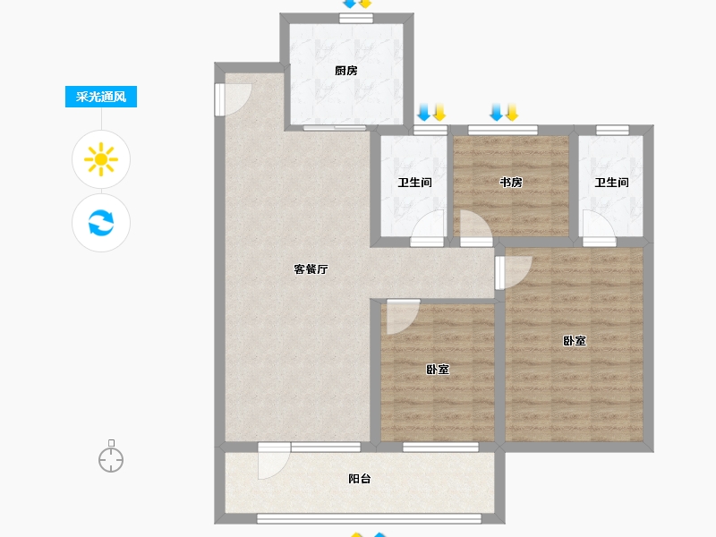 山东省-青岛市-海信城-94.00-户型库-采光通风