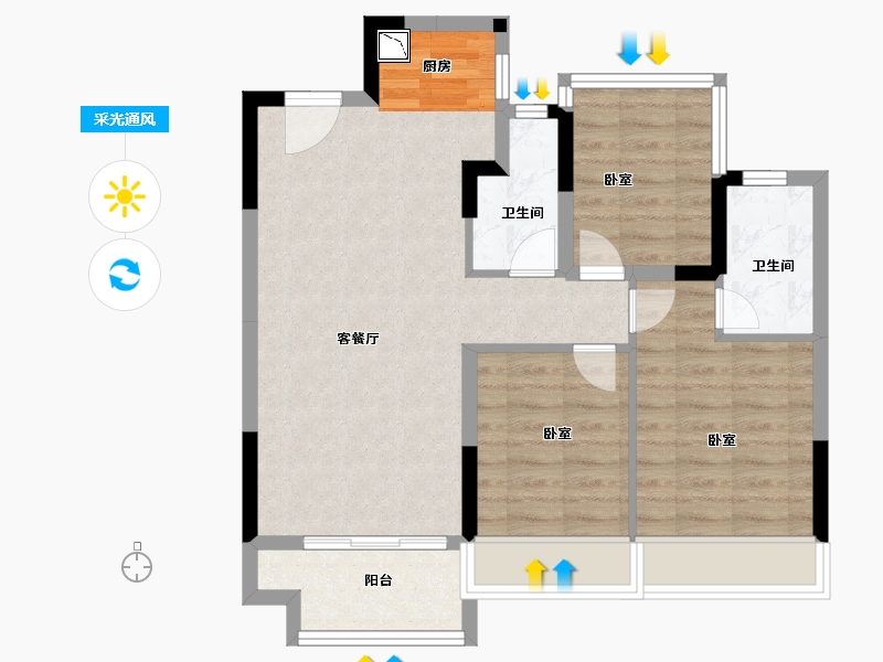 浙江省-金华市-中南漫悦湾-71.00-户型库-采光通风