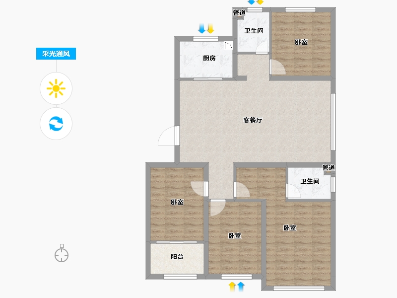 山东省-青岛市-中杰时代公馆-106.35-户型库-采光通风