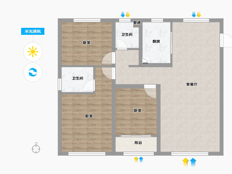 山东省-青岛市-中杰时代公馆-85.81-户型库-采光通风