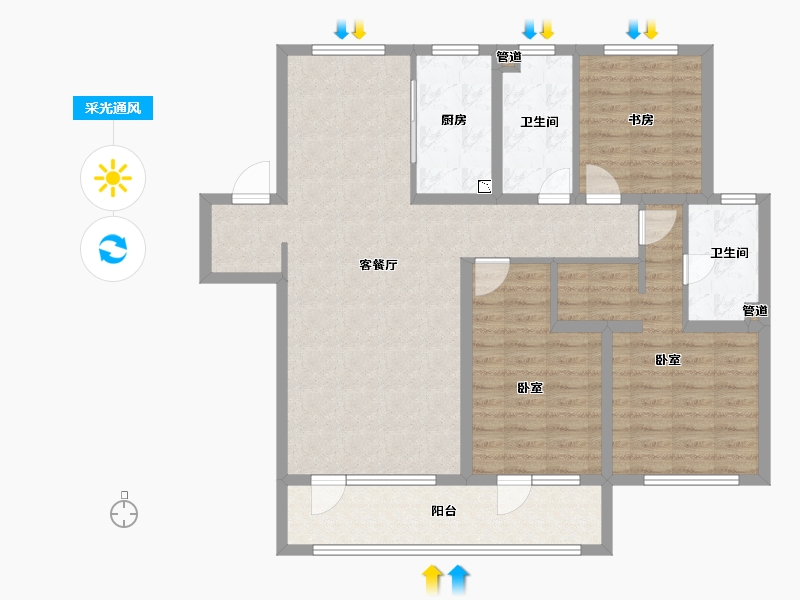 山东省-青岛市-融创青岛东方影都-104.85-户型库-采光通风