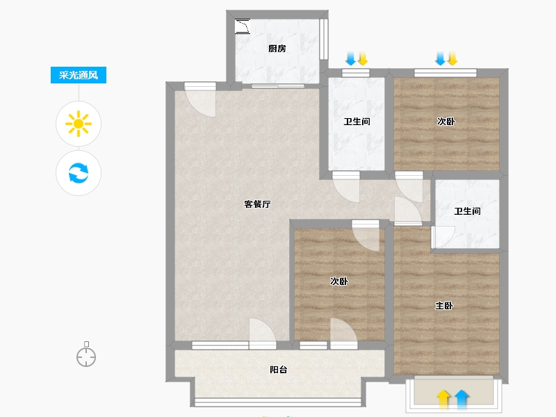 山东省-潍坊市-万特公馆-80.99-户型库-采光通风