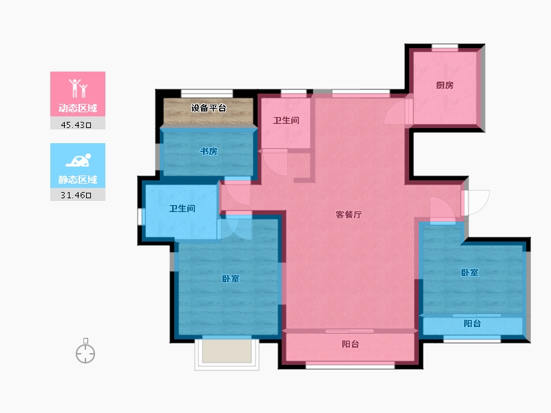 宁夏回族自治区-银川市-巨力·公园悦府-69.55-户型库-动静分区