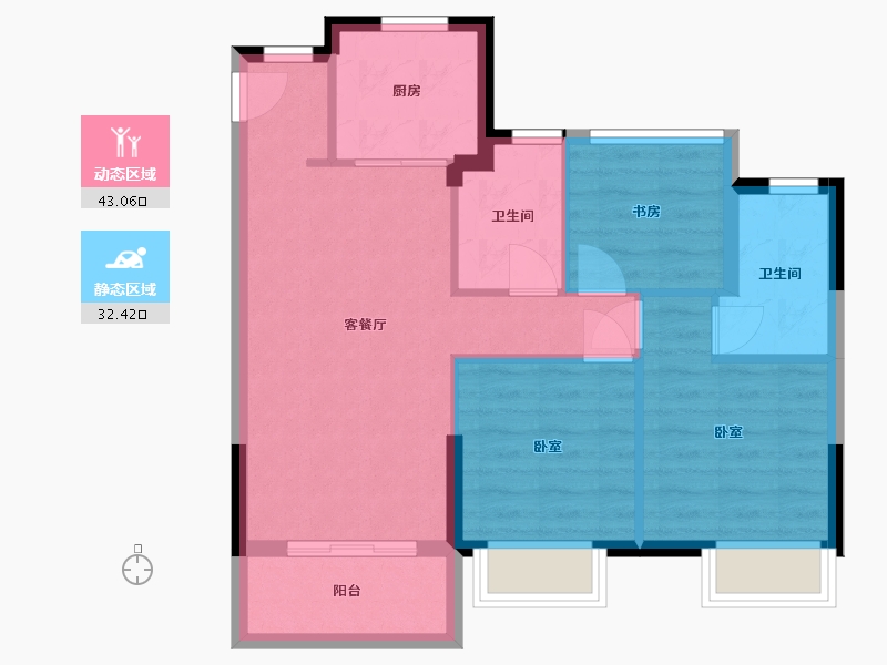 浙江省-杭州市-华景川玉兰花园-67.50-户型库-动静分区