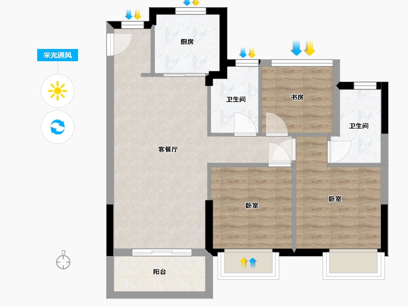 浙江省-杭州市-华景川玉兰花园-67.50-户型库-采光通风