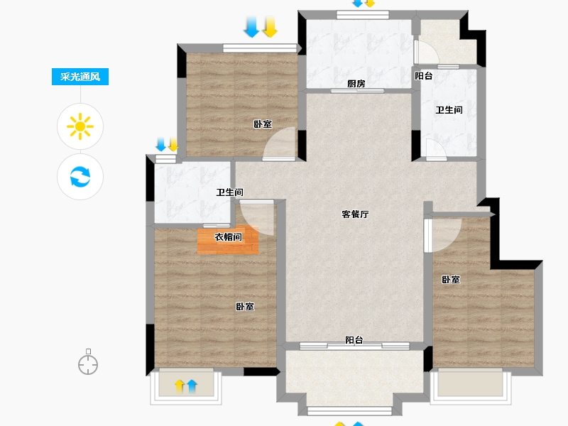 河南省-郑州市-万科美景魅力之城-93.00-户型库-采光通风