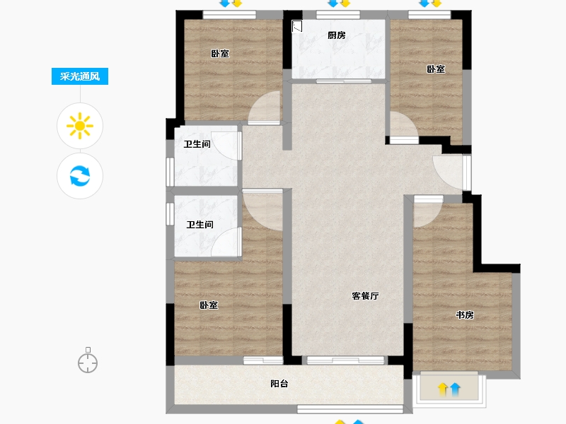 安徽省-合肥市-世茂云锦-91.00-户型库-采光通风