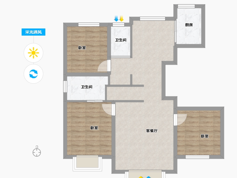 新疆维吾尔自治区-乌鲁木齐市-坤鸿园-76.83-户型库-采光通风